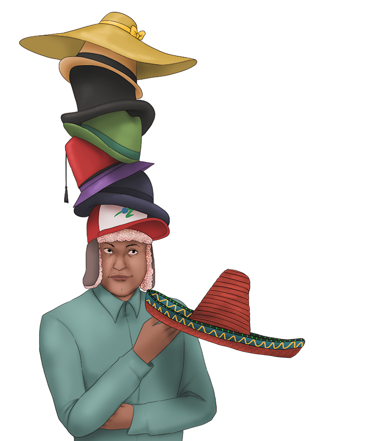 He owned many types of hats, including a sombrero (sombrero)