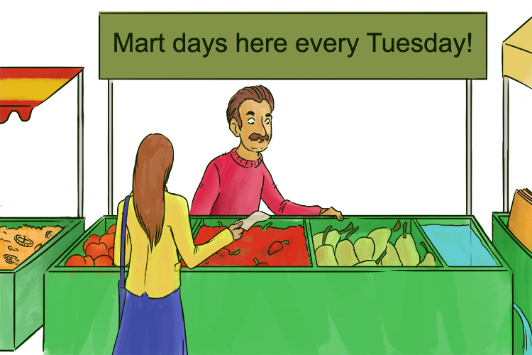 Tuesday is a great day to chew (Tue) all day on the different varieties of food down at the mart (martes)