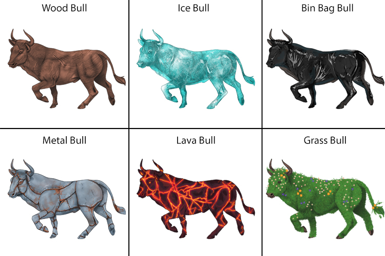 Different materials had been used to make different Spanish bulls.