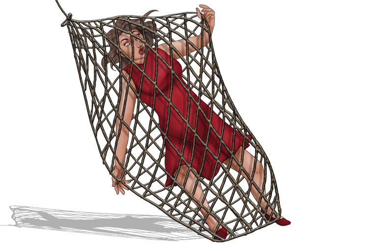 Red is feminine, so it's la red. Imagine a lady caught in a net.