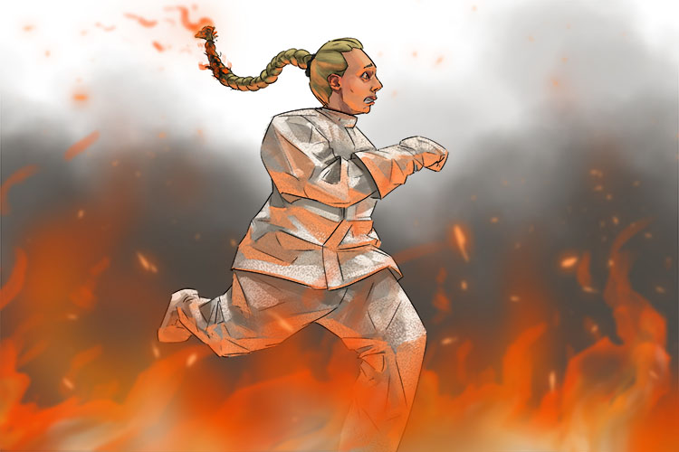 To protect her she had a fireproof suit but there was nothing to protect her hair (proteger)