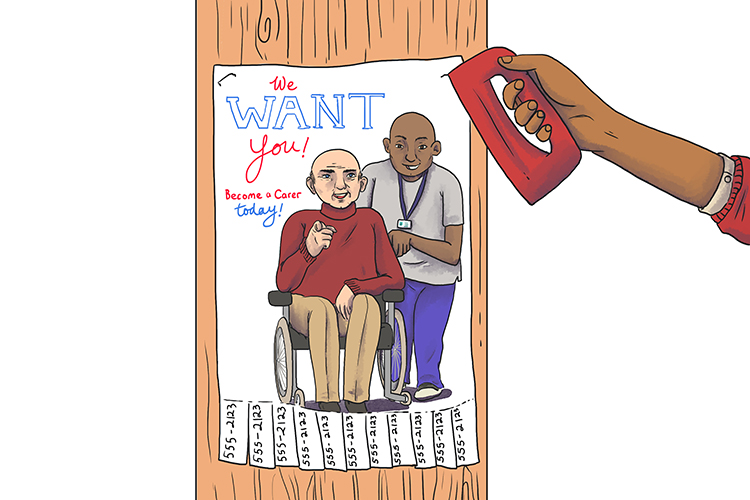 "We want you" posters went up everywhere – they wanted more carers (querer) now!