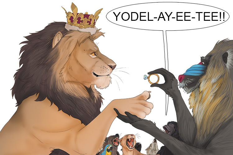As the king of the jungle had a ring placed on his paw all the animals yodelled (anillo).