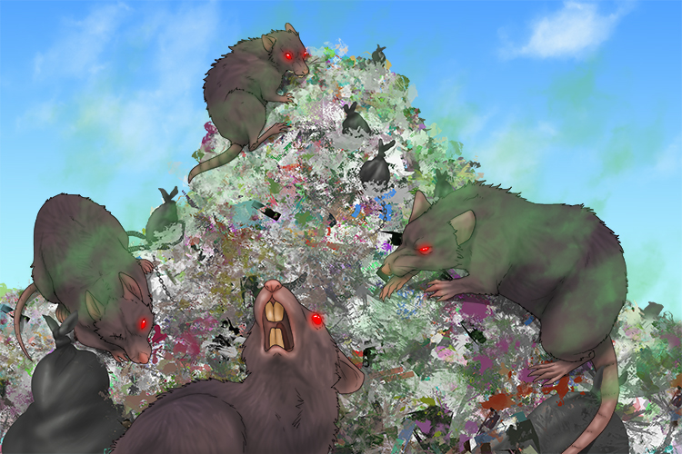 The pile of rubbish attracted bad super-rats (basura).