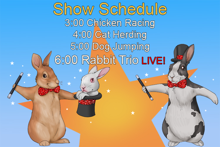The schedule says that at six o'clock, a rabbit trio (horario) are performing live.