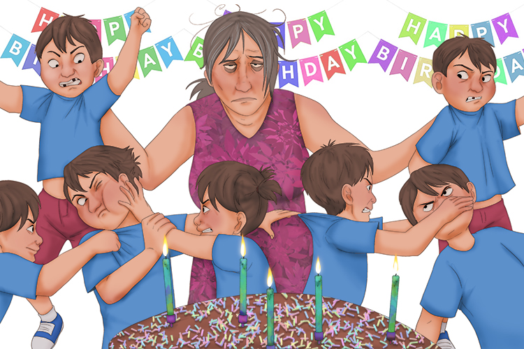 We had to separate the septuplets at the party - they were arguing (separar) over who should blow out the candles.