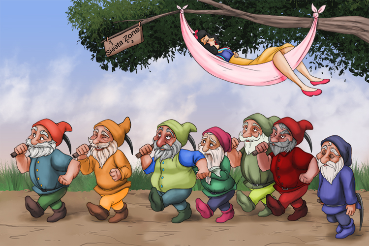 The Seven Dwarves went off to work every day and the idea of a siesta never tempted (siete) them.