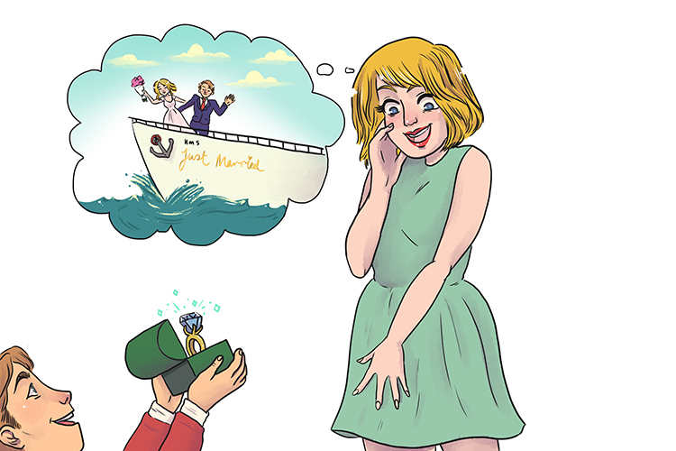 She said her answer was yes – but only if they could get married at sea (si).