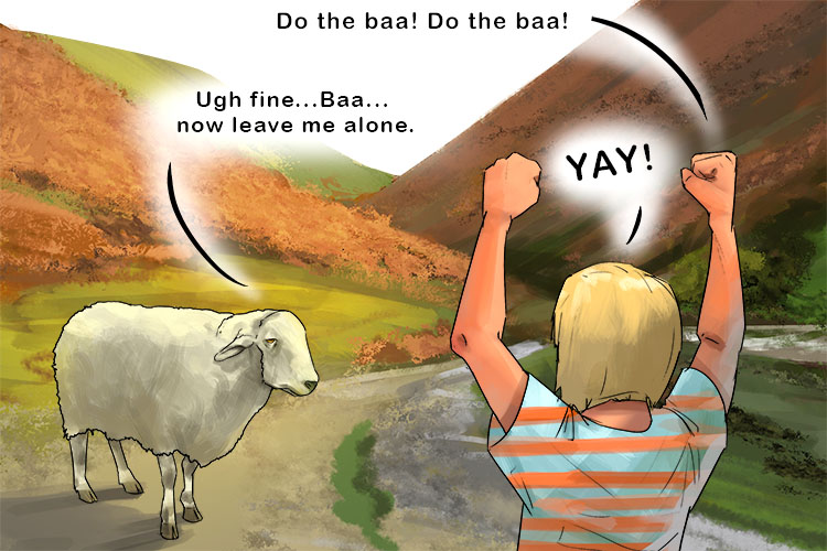 When the sheep in the valley say "baa!" the kids shout "yay!" (valle)