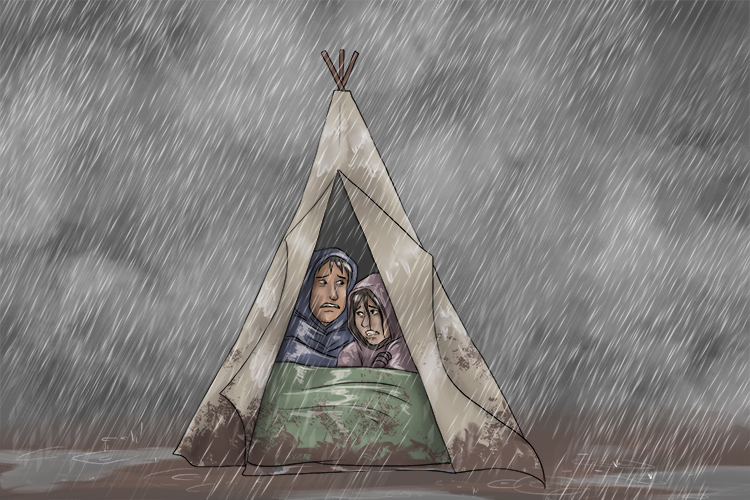 The weather was terrible, so they put up a teepee temporarily (tiempo).