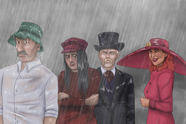 In wet weather, most hats don't (mojado) protect you.
