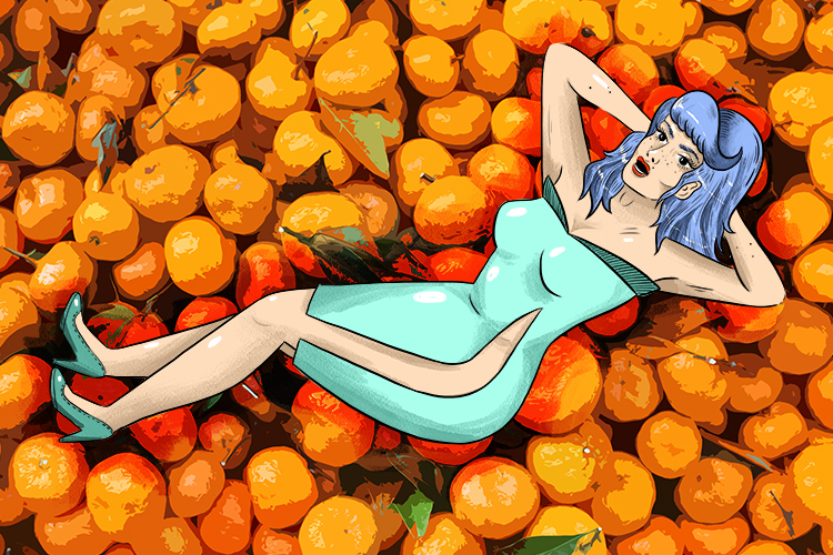 Naranja is feminine, so it's la naranja. Imagine a lady who likes to lie down on a bed of oranges.