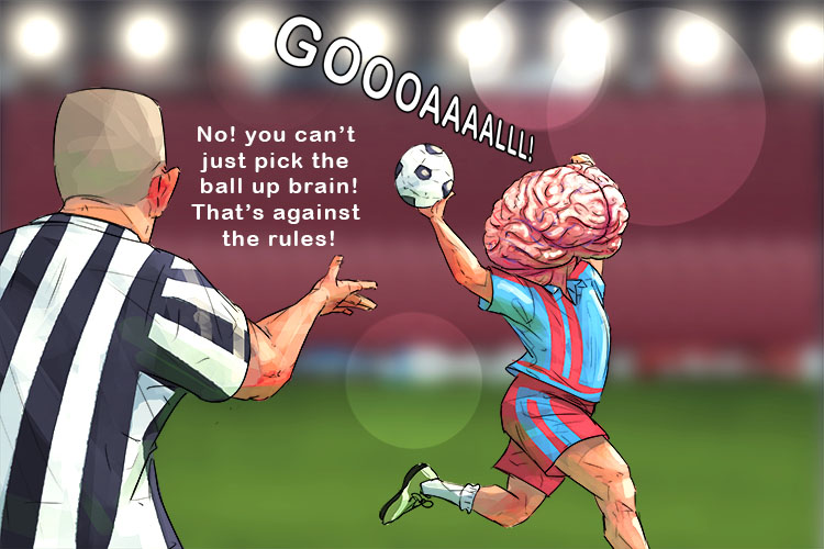 The giant brain was celebrating until the referee said he'd broken (cerebro) the rules