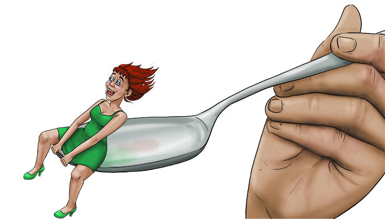 Cuchara is feminine, so it's la cuchara. Imagine a lady being picked up with a giant spoon.