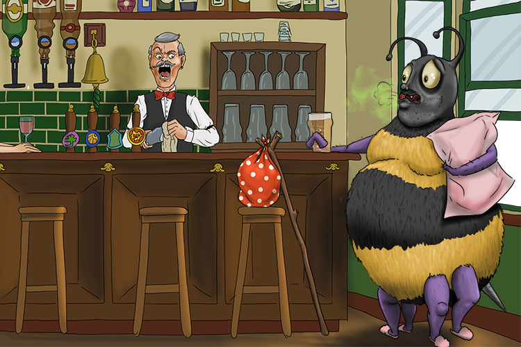 Since he went to live in the pub, the bee's favourite drink was beer (vivir).