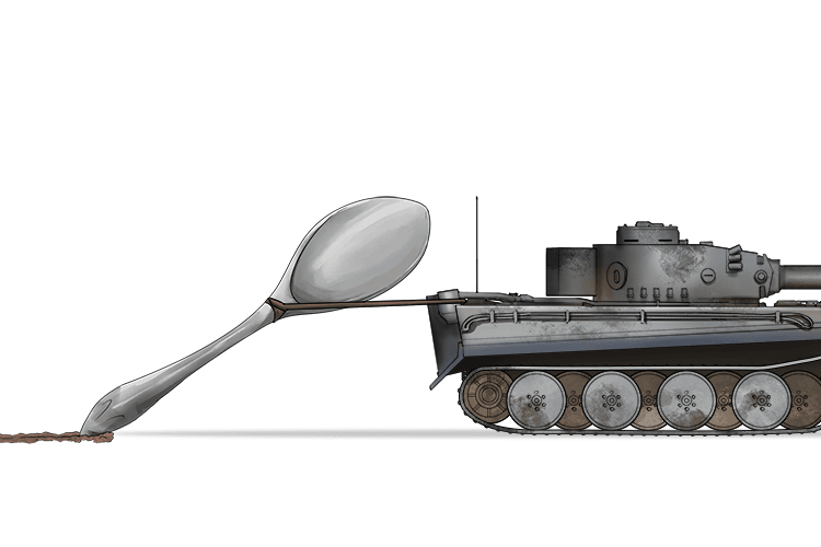 The point of the spoon dragged on the floor when pulled by the tank (punto)