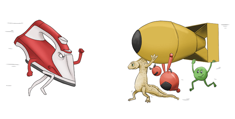 The iron charged at atom (atom) bomb.