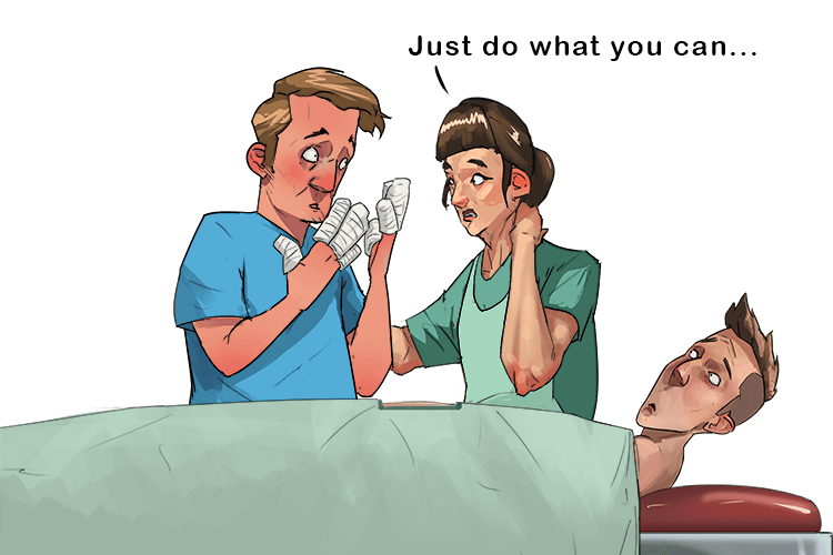 With my fingers all bandaged the nurse said, "Do what (doigt) you can."