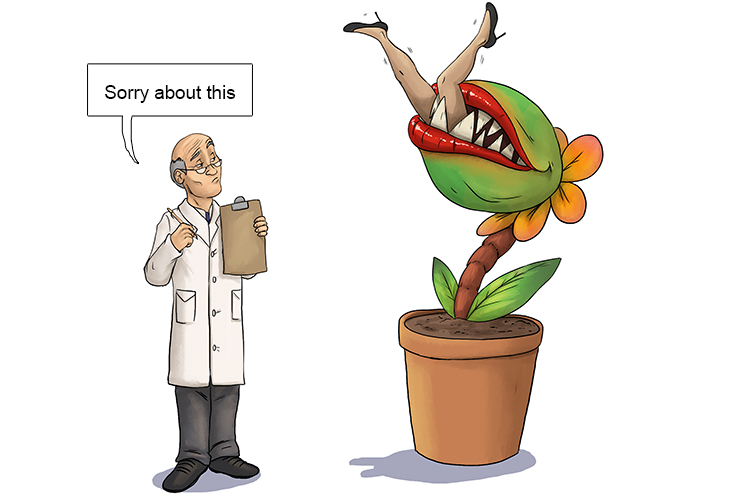 The biology technicians issued an apology (biotechnology) after their genetic engineering produced plants that ate people instead of being more commercially viable.