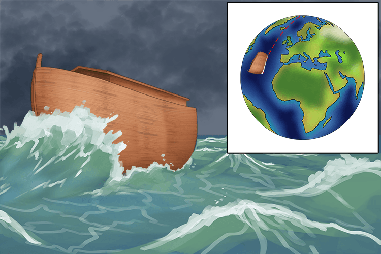 He sailed the ark (arc) across part of the circumference of the world (circle).