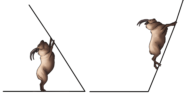 The obstacle I'd choose (obtuse) to climb is the one with the angle greater than 90°. I couldn't do the other one.