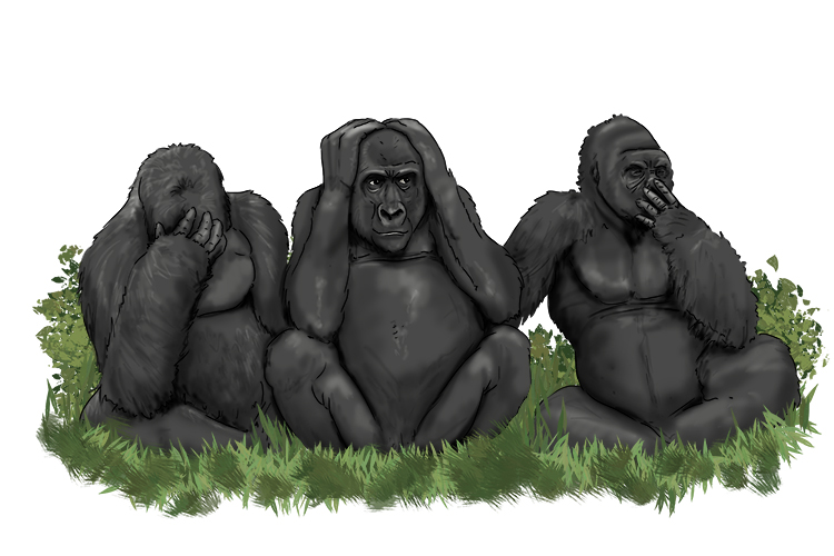 Think of treble (treble clef) trouble. Instead of monkeys misbehaving, think of gorillas misbehaving. See no evil, hear no evil, speak no evil.