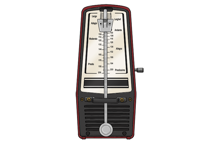 Below is a detailed picture of a traditional mechanical metronome powered like a clock using a wind-up key.