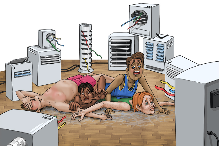 It was so hot that even with ten air conditioners, we all collapsed on the floor (tener calor).