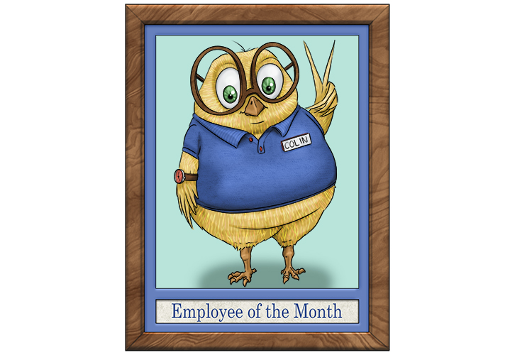 The chick posed for his employee of the month photo (polito).
