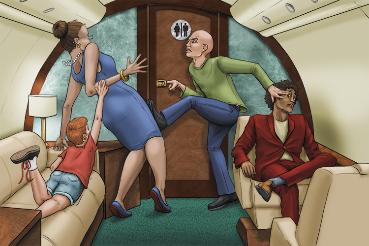They had to fight to use the loo on the charter (luchar) flight.