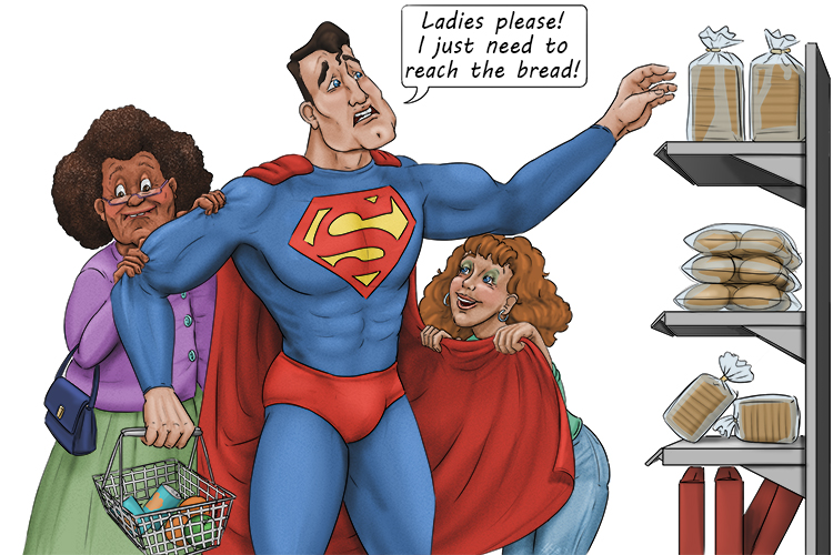 He hates going to the supermarket. Superman thinks it's a nightmare because he can't do (supermercado) his shopping in peace.