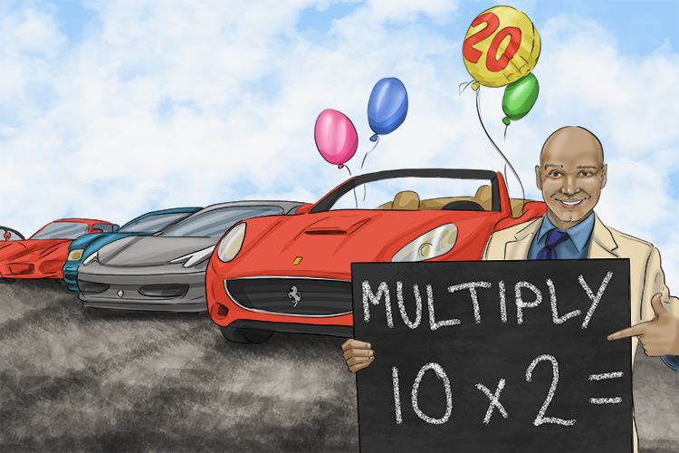 If you multiply 10 by 2, that's how many cars he's got. The multi-millionaire looks very pleased with his new sports car. 