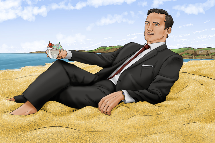 On the soft sand, he looked very suave in the bay (suave).